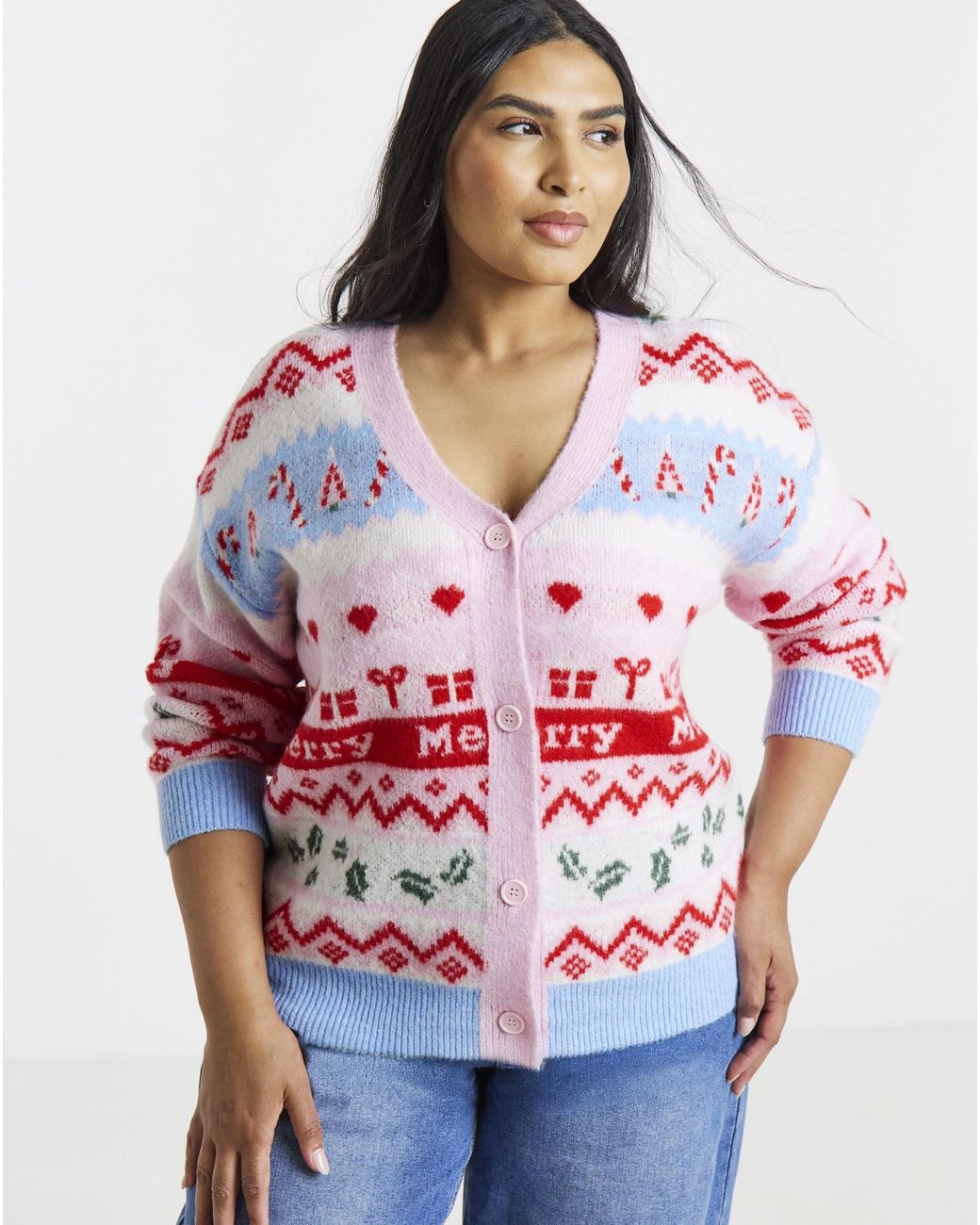 Simply Be Red Christmas Fair Isle Cardigan