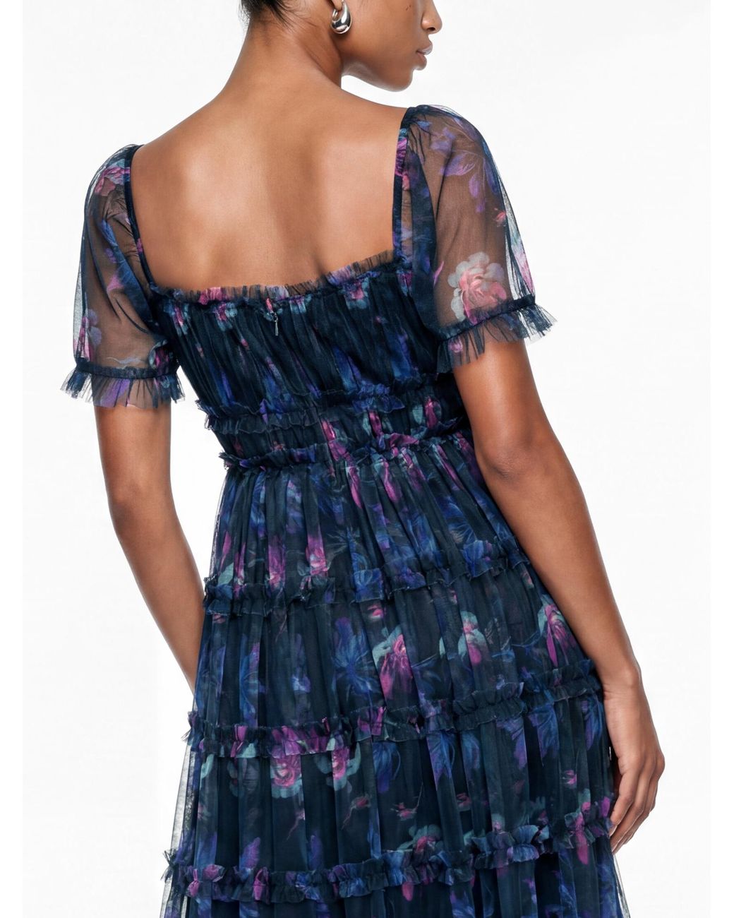 Anaya with love Blue Anaya Floral Print Tulle Midaxi Dress