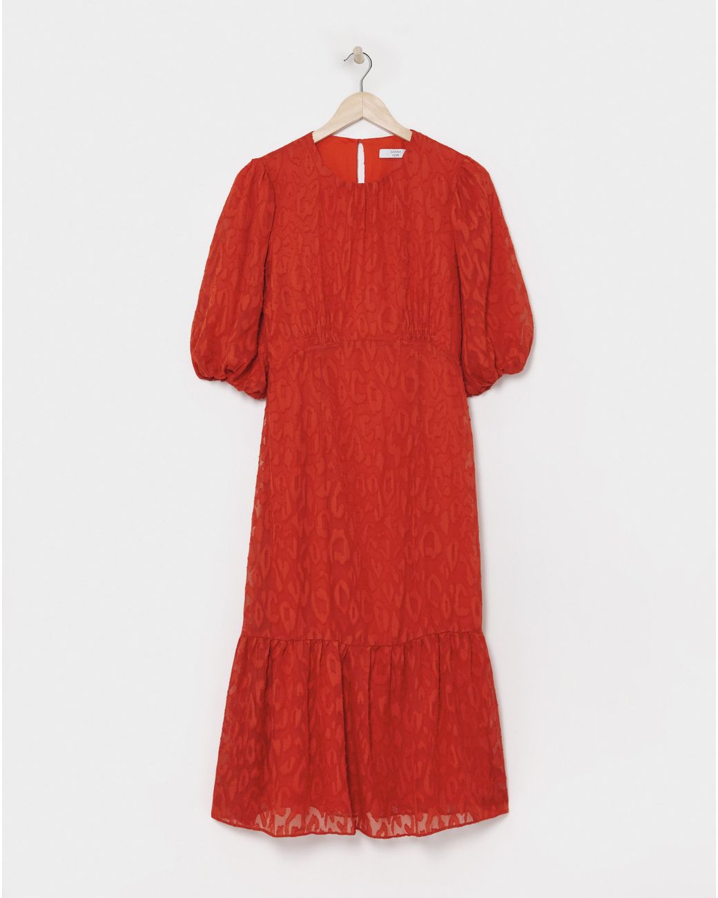 Joanna Hope Red Burnout Bubble Sleeve Dress