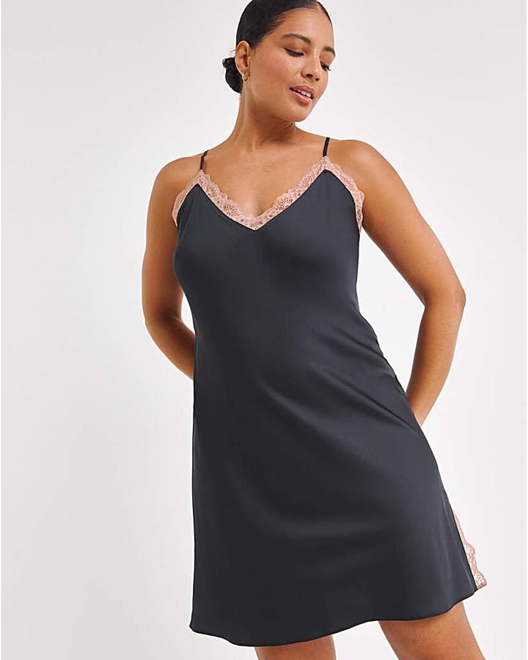 Figleaves Blue Stretch Satin Lace Chemise