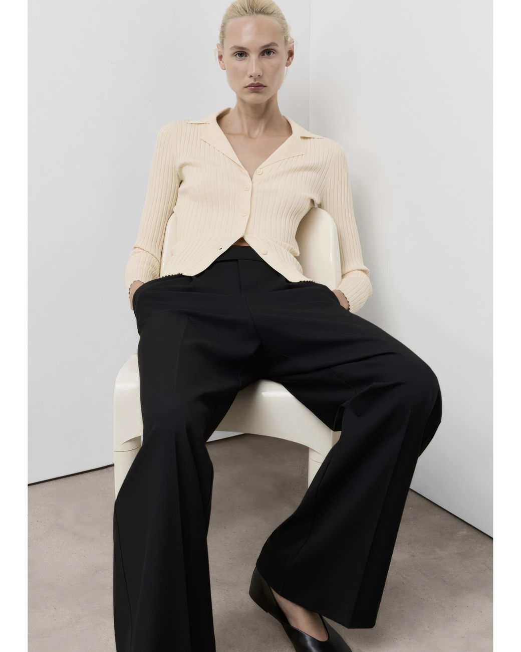 Mango White Collared Cardigan