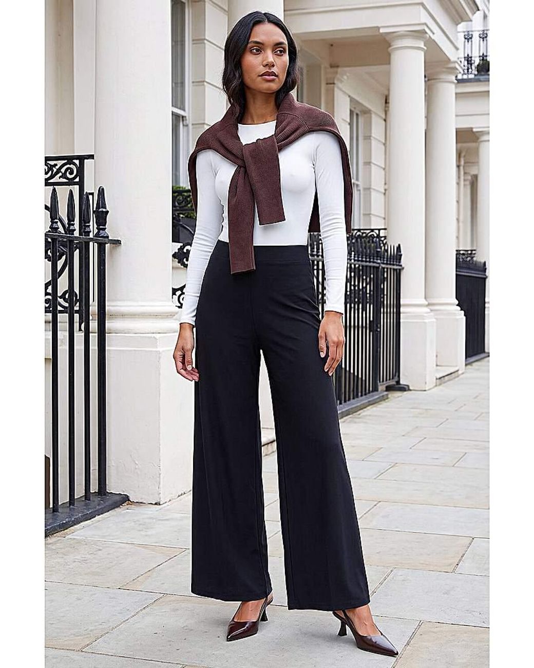 Roman Blue Roman Elastic Wide Leg Stretch Trousers