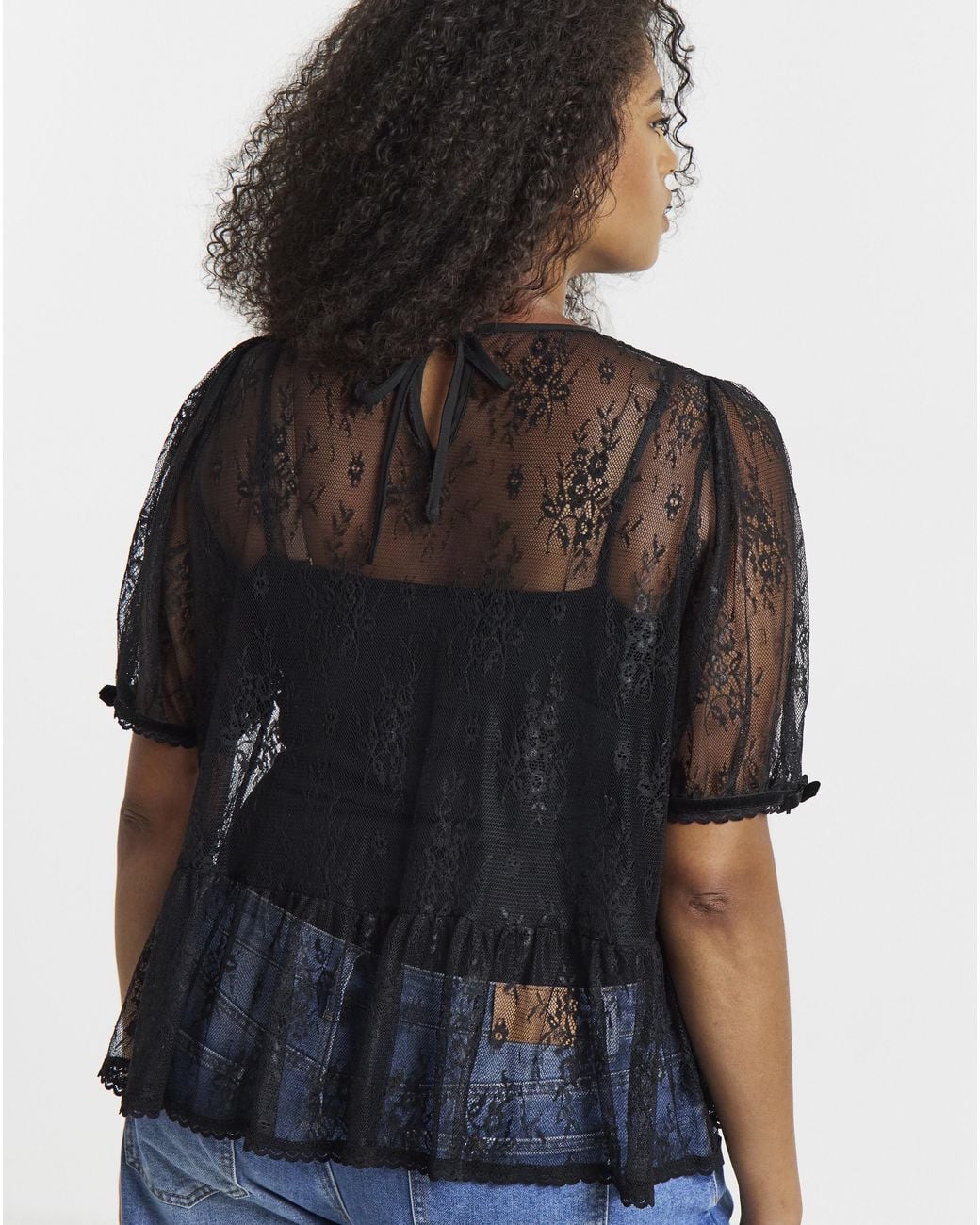 Simply Be Black Lace Peplum Top