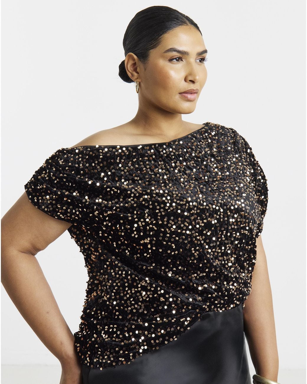 Simply Be Black Velvet Off The Shoulder Top