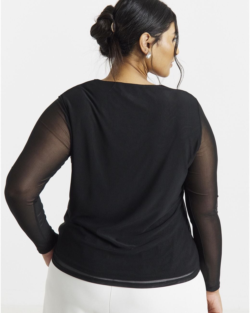 Simply Be Black Mesh Square Neck Ls Top