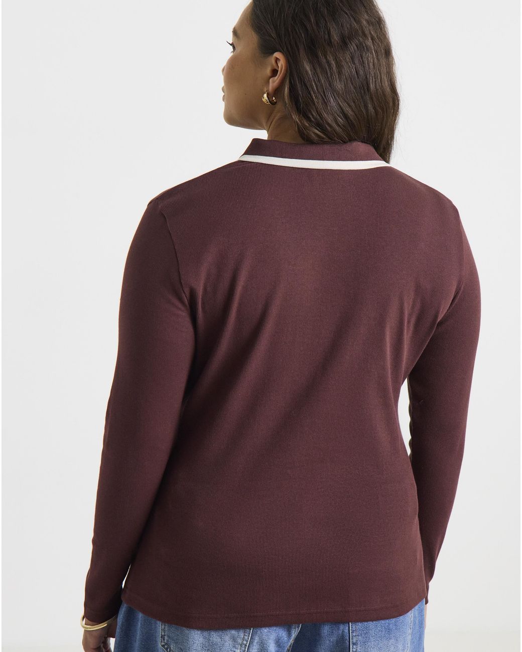 Simply Be Red Ls Rib Polo Neck With Contrast