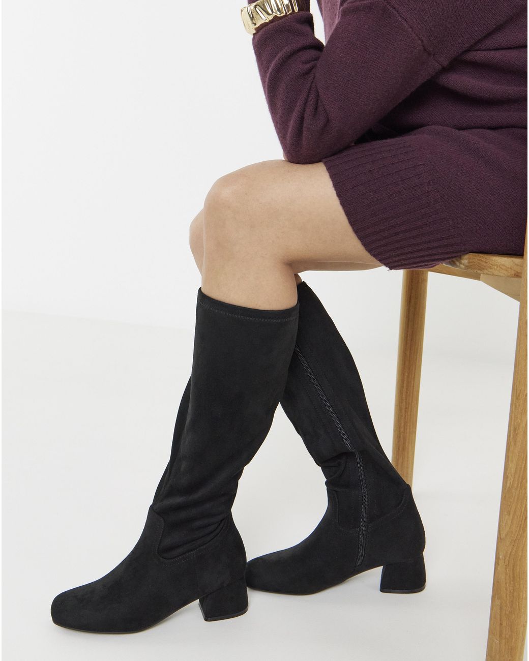 JD Williams Pink Block Heel Stretch Knee Boot D Fit Std