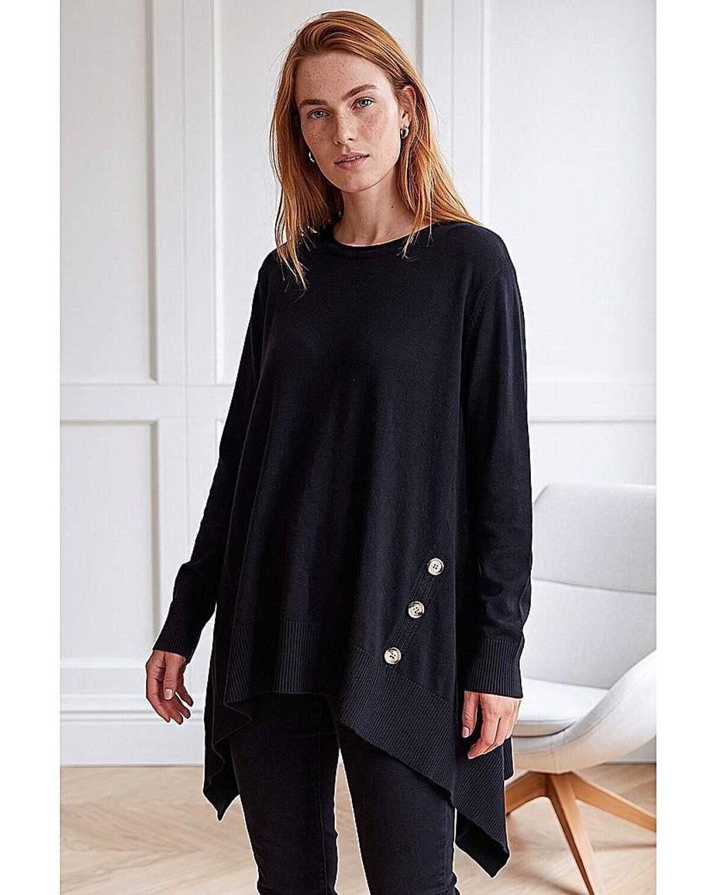 Roman Blue Roman Buttoned Side Hanky Hem Jumper