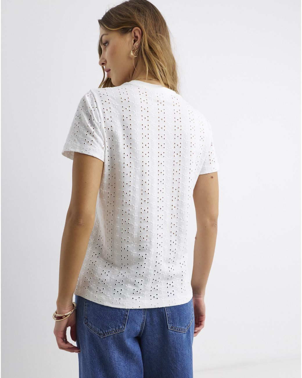 Simply Be Blue All Over Stretch Broderie T-Shirt