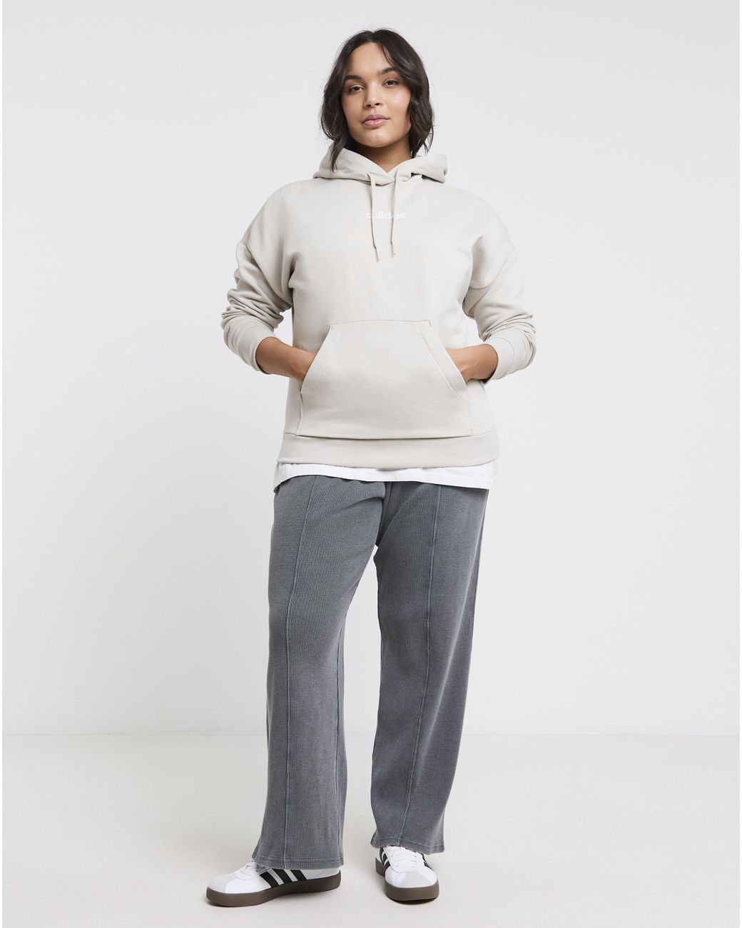 Adidas White Linear Logo Fleece Hoodie