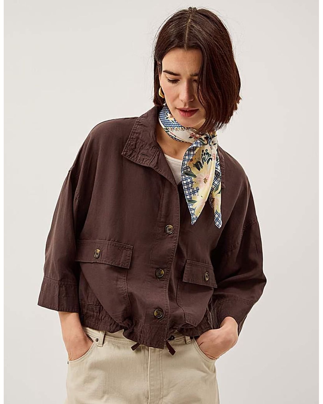 Monsoon Marie Linen Blend Jacket in Brown | Lyst UK