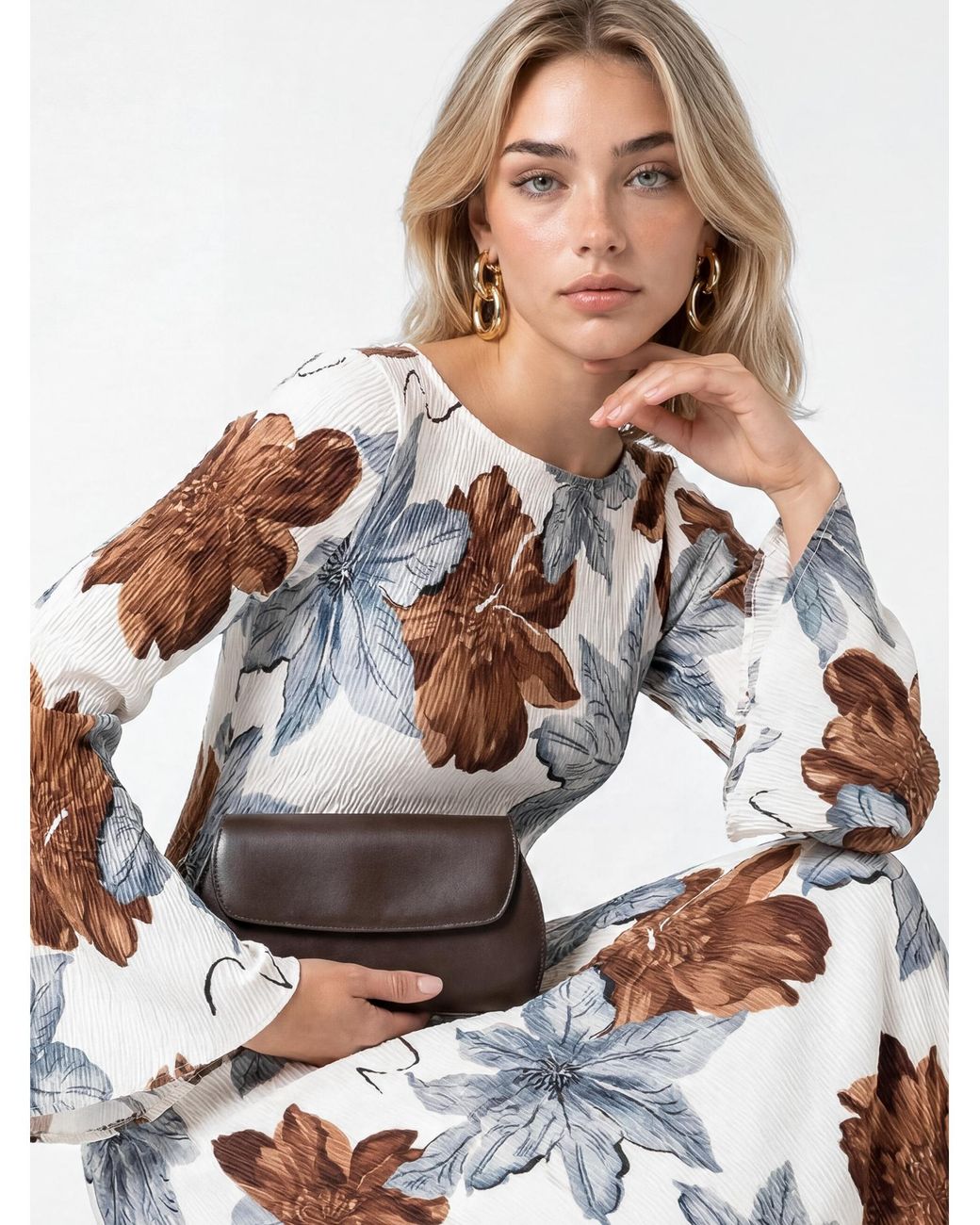 Lovedrobe White Floral Print Plisse Dress