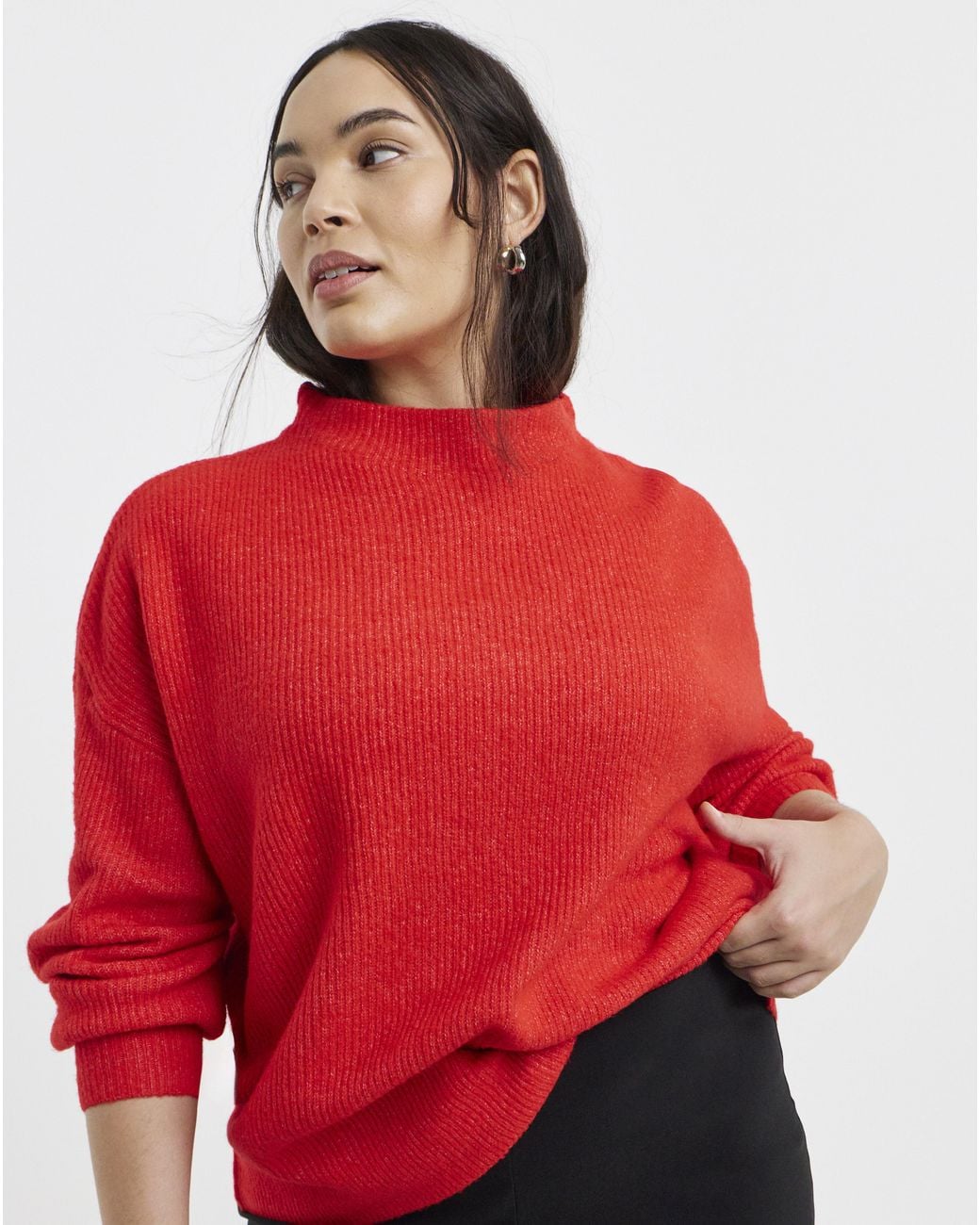 Simply Be Red Rib Funnel Neck Jumper
