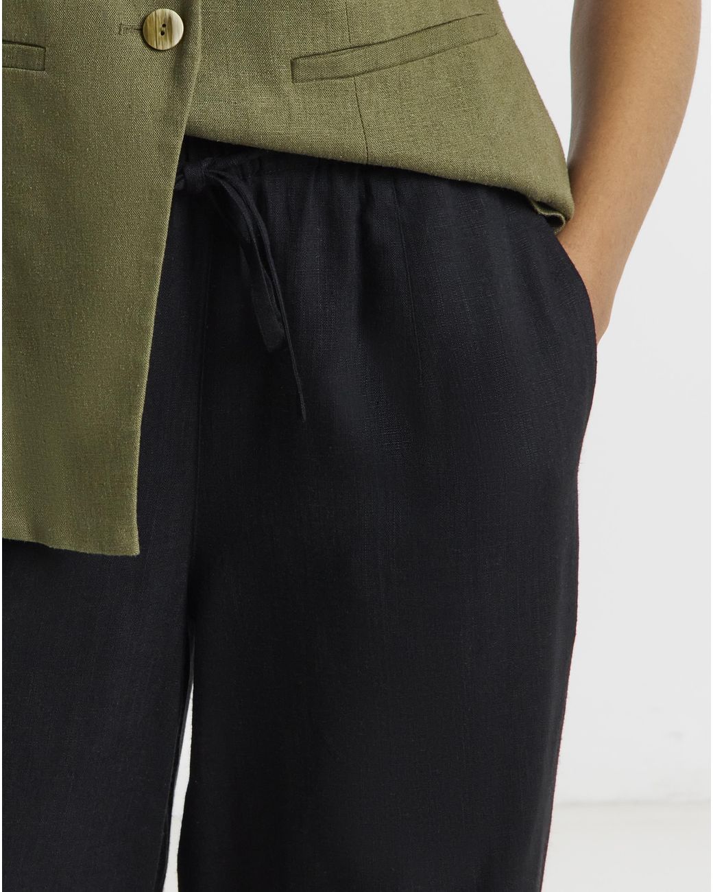 Simply Be Black Linen Barrel Trousers