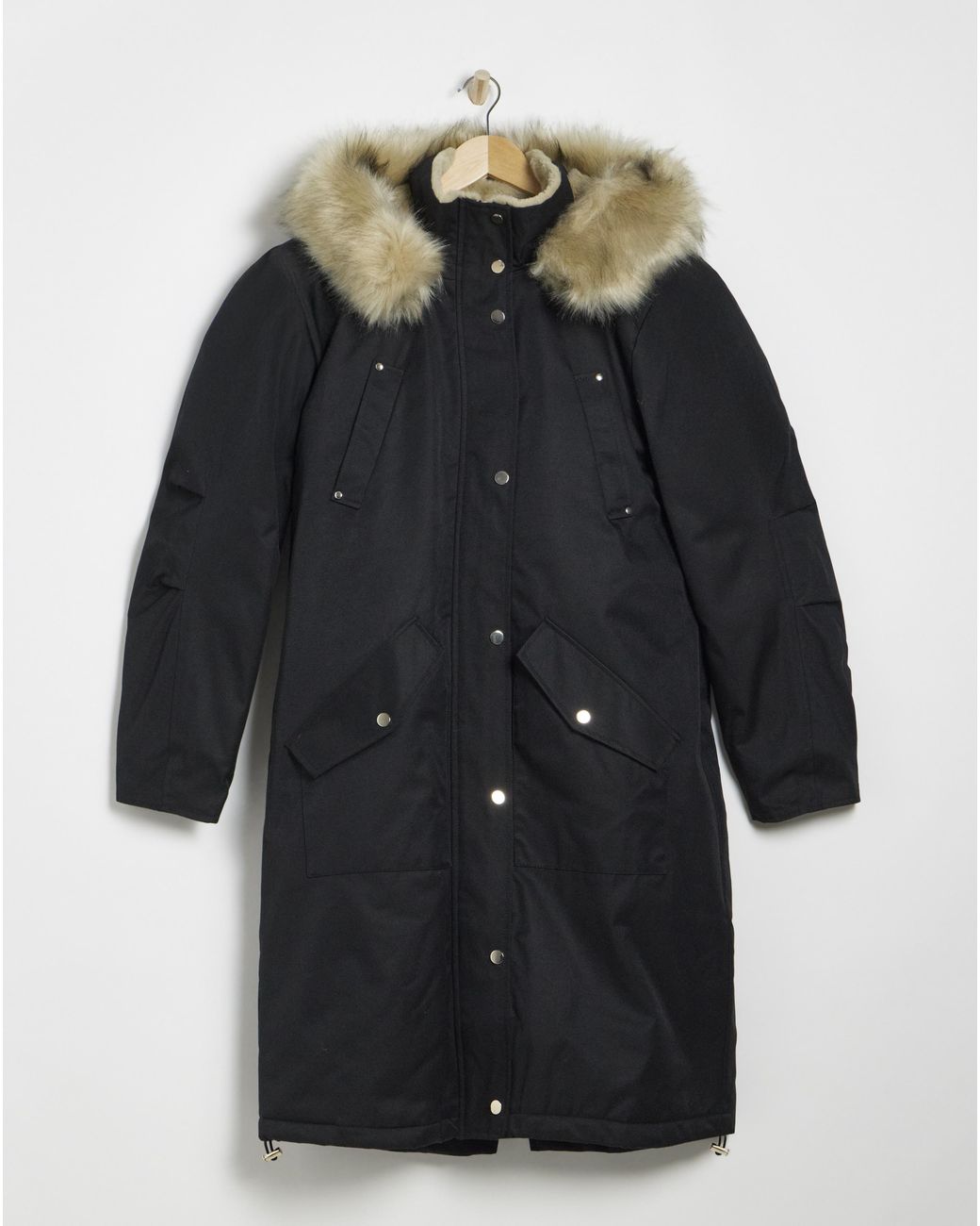 Simply Be Black Hooded Fur Trimmed Parka