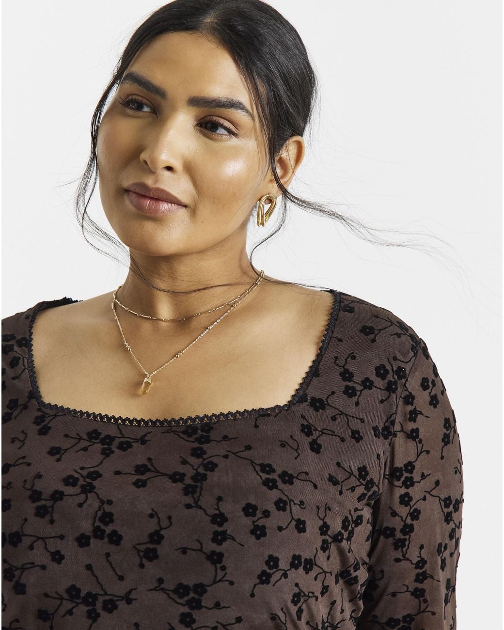 Simply Be Black Floral Flock Mesh Top