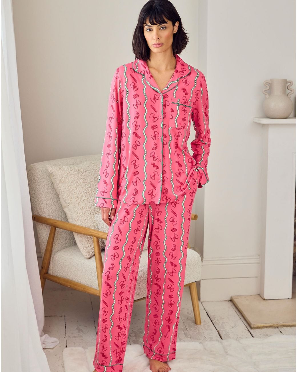 Chelsea Peers Pink Classic Long Button Up Set