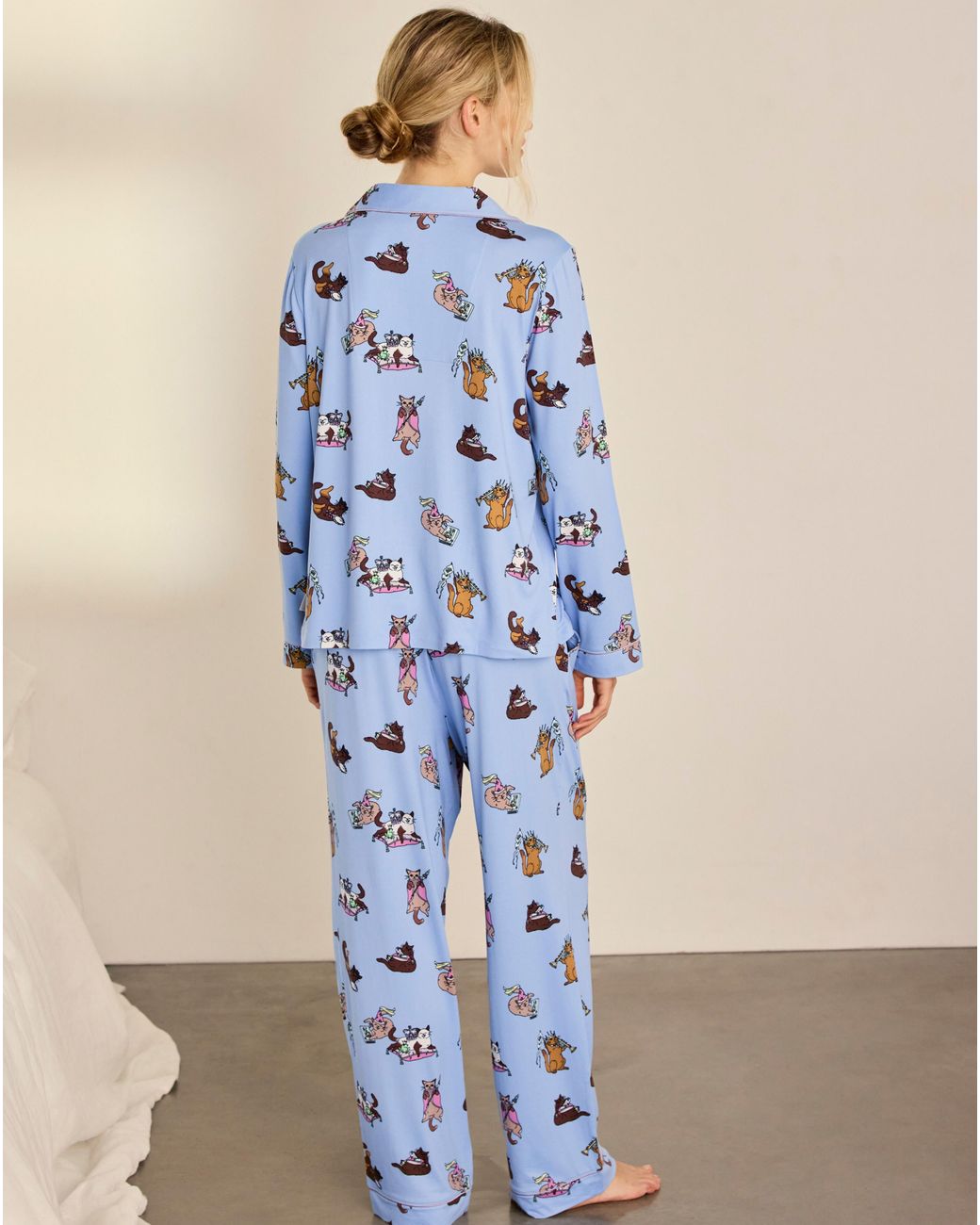 Chelsea Peers Blue Classic Long Button Up Set