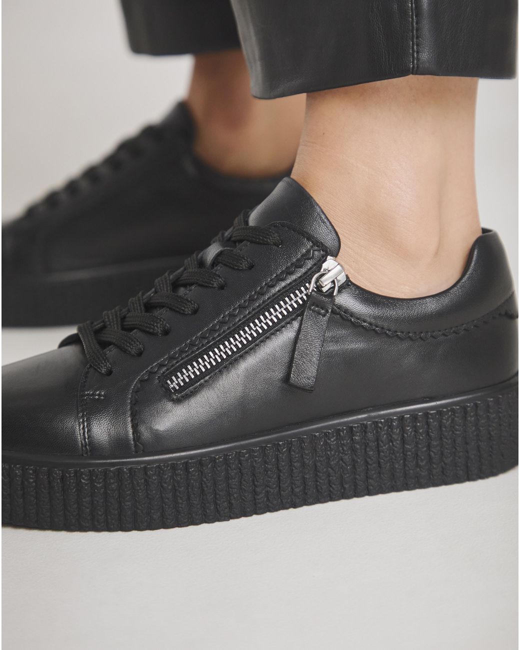 JD Williams Black Side Zip Leather Trainer Ex Wide Fit