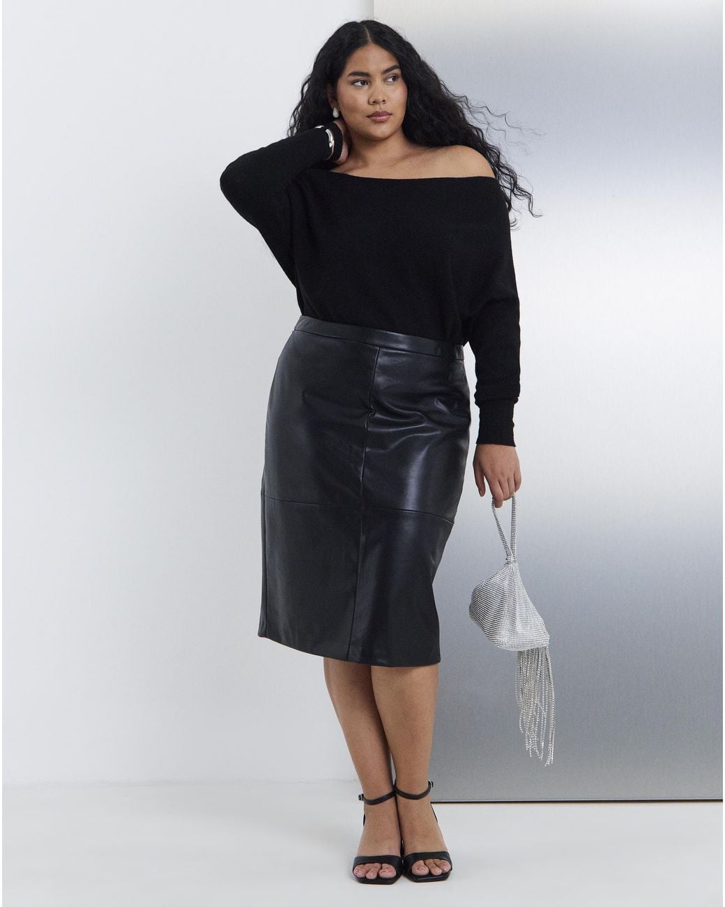 Simply Be Black Pu Pencil Skirt