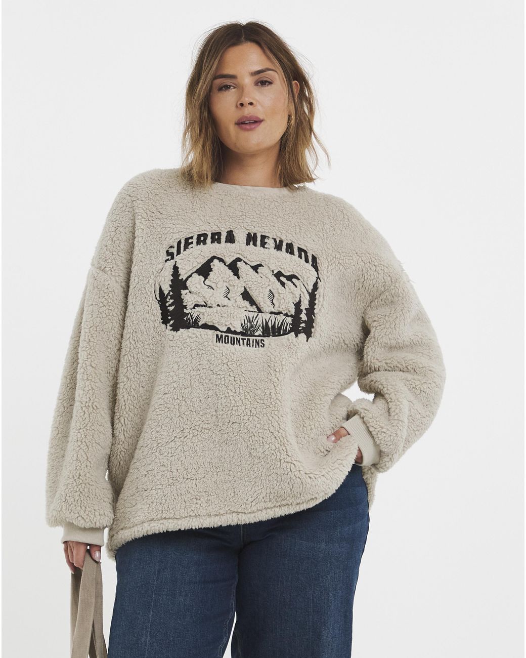 Simply Be Natural Borg Embroidered Slogan Sweatshirt