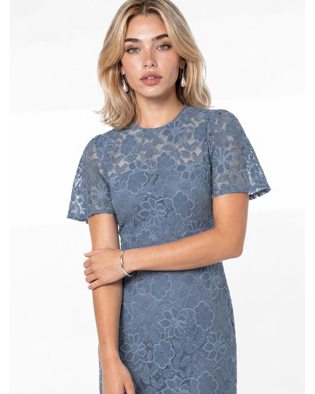 Lovedrobe Blue Floral Lace Midaxi Dress