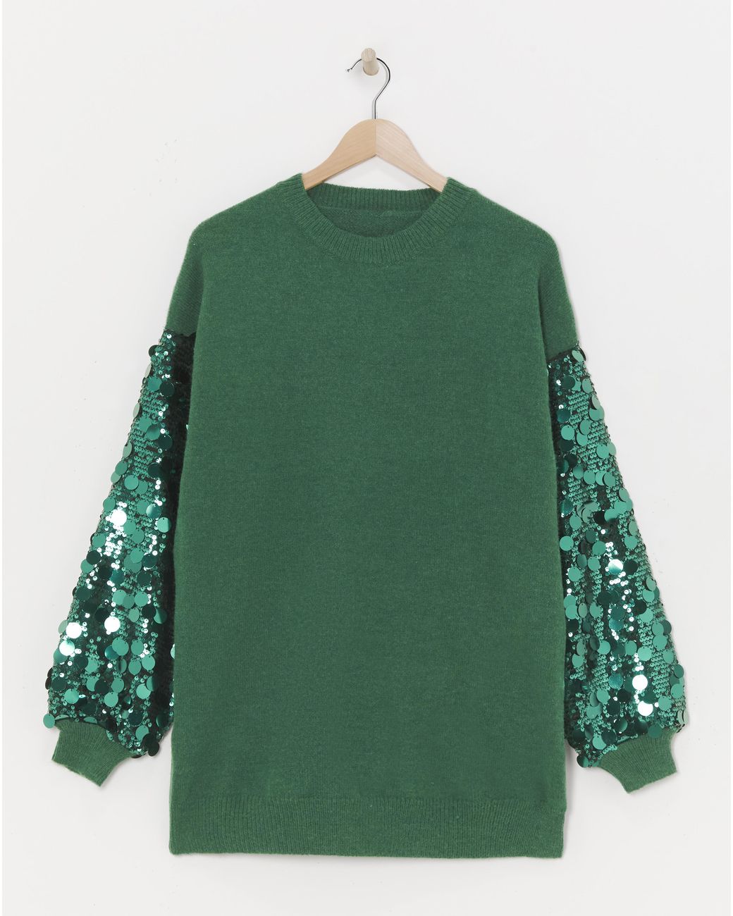 Lovedrobe Green Disk Sequin Sleeve Jumper