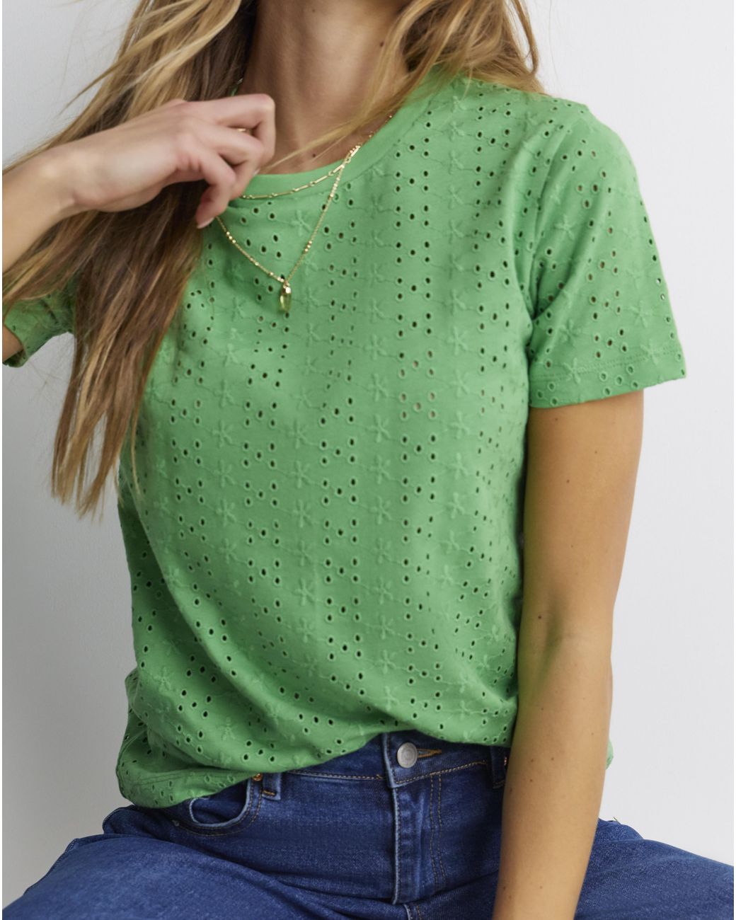 Simply Be Blue All Over Stretch Broderie T-Shirt