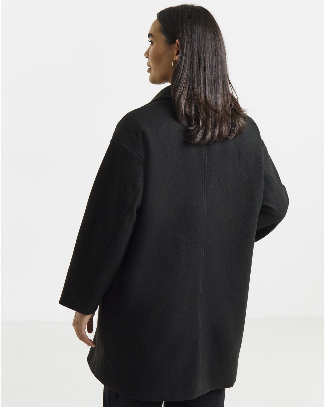 Simply Be Black Double Breasted Lined Coat