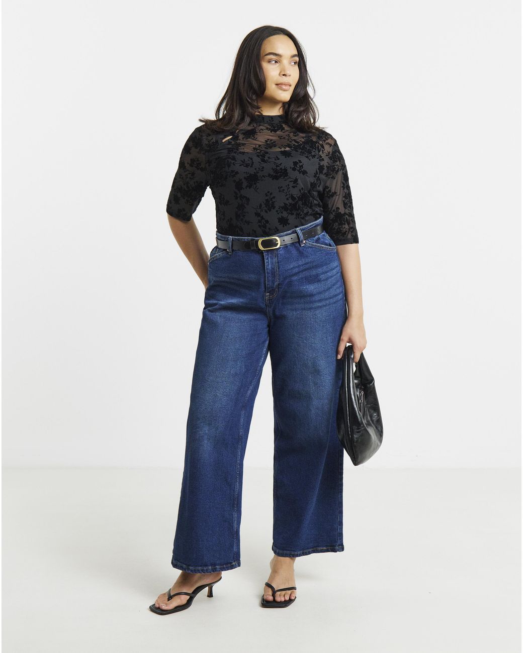 Simply Be Black Mesh Flock Top