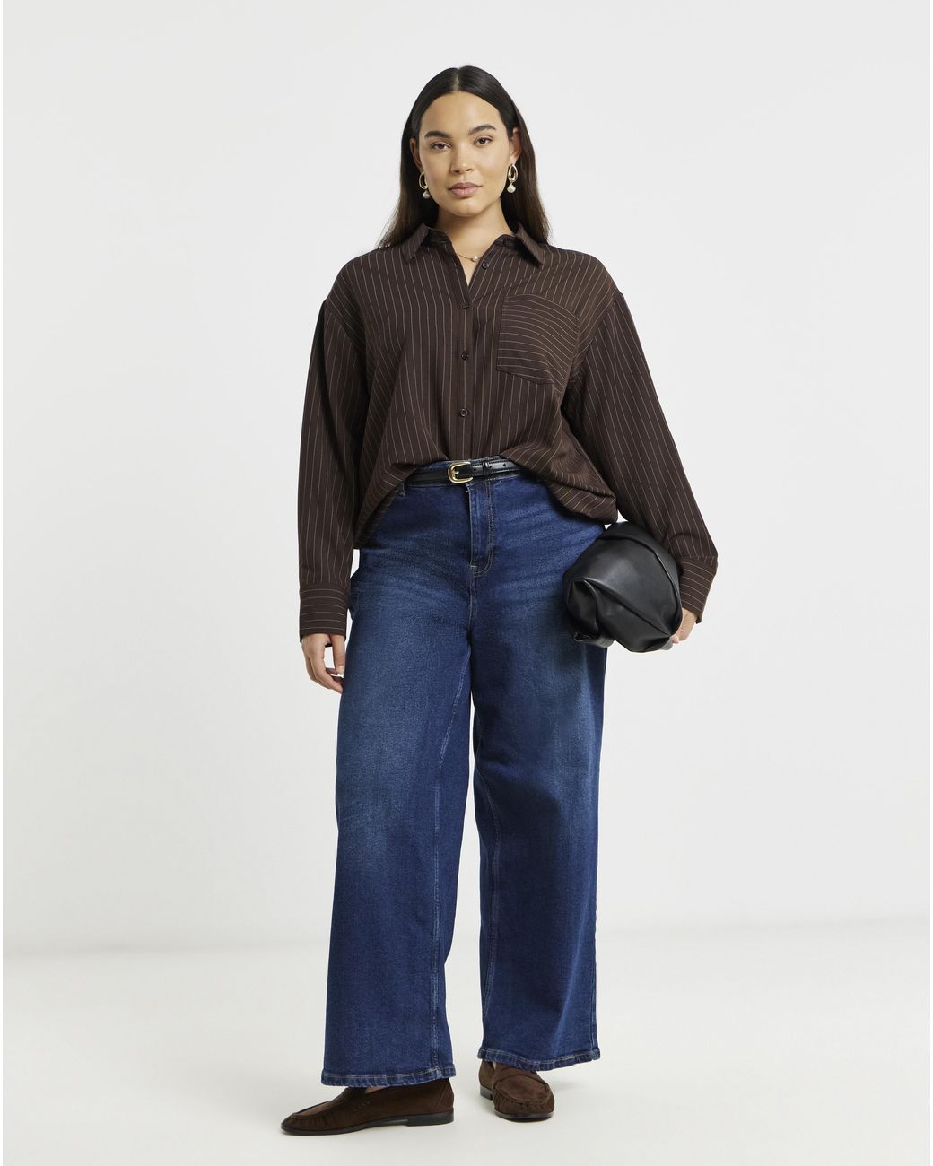 Simply Be Brown Chocolate Oversized Pinstripe Shirt