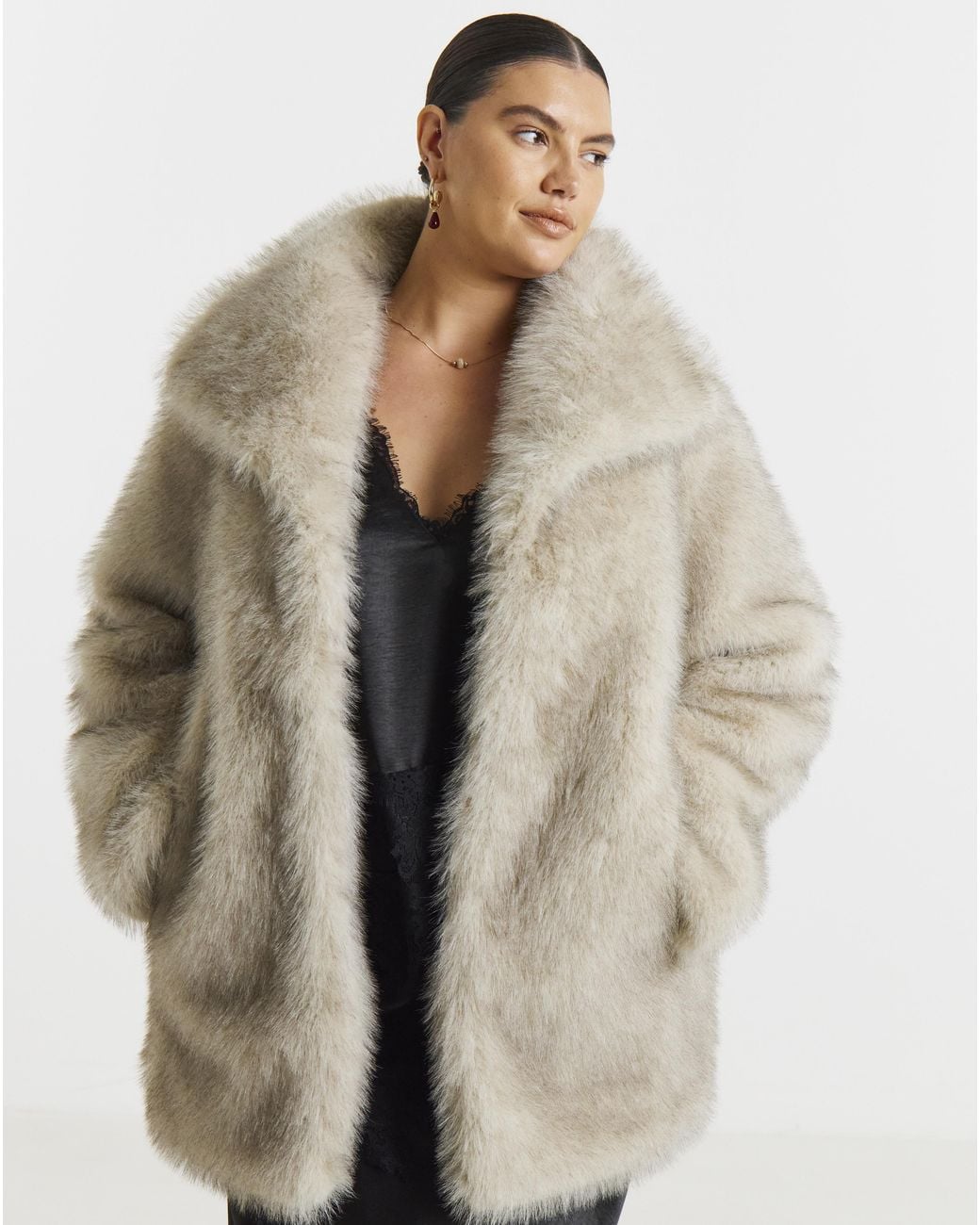 Simply Be White Mid Length Faux Fur Coat