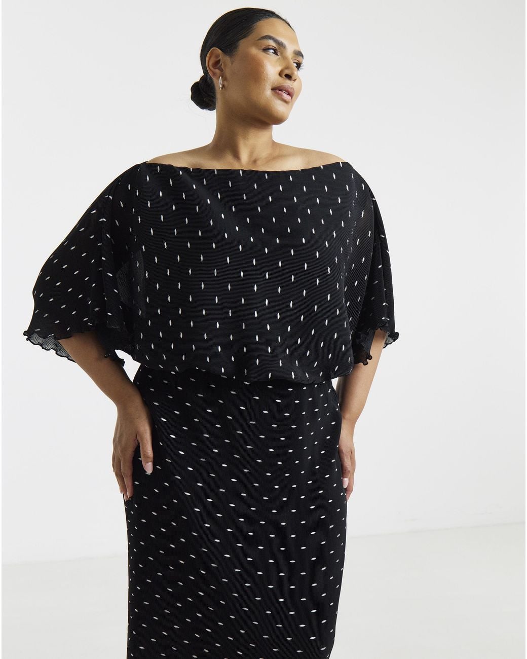 Simply Be Black Plisse Off Shoulder Dress