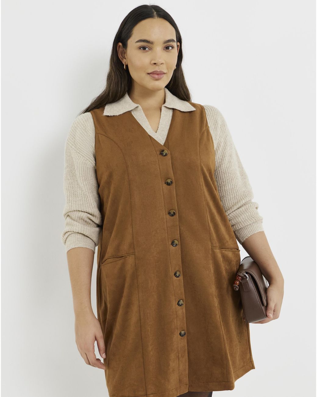 Simply Be Brown Suedette Button Through Dress