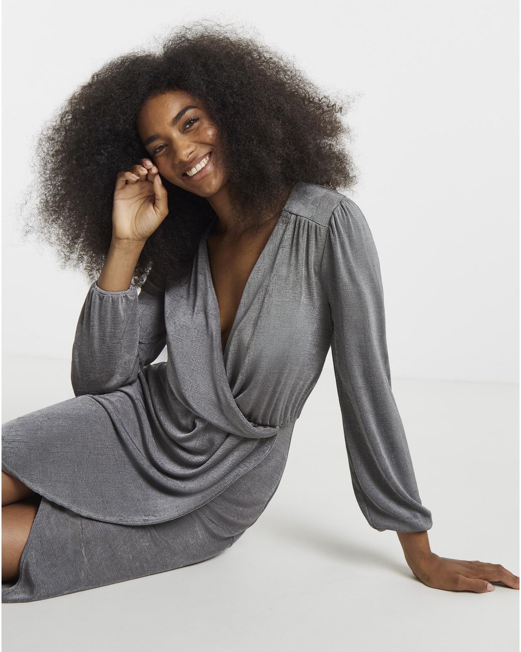 Simply Be Gray Slinky Wrap Front Midi Dress
