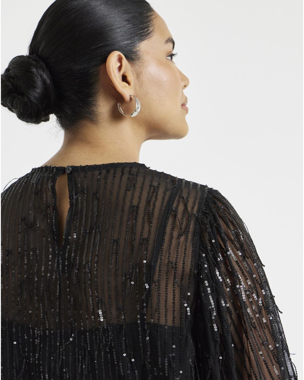 Simply Be Black Fringe Sequin Blouse