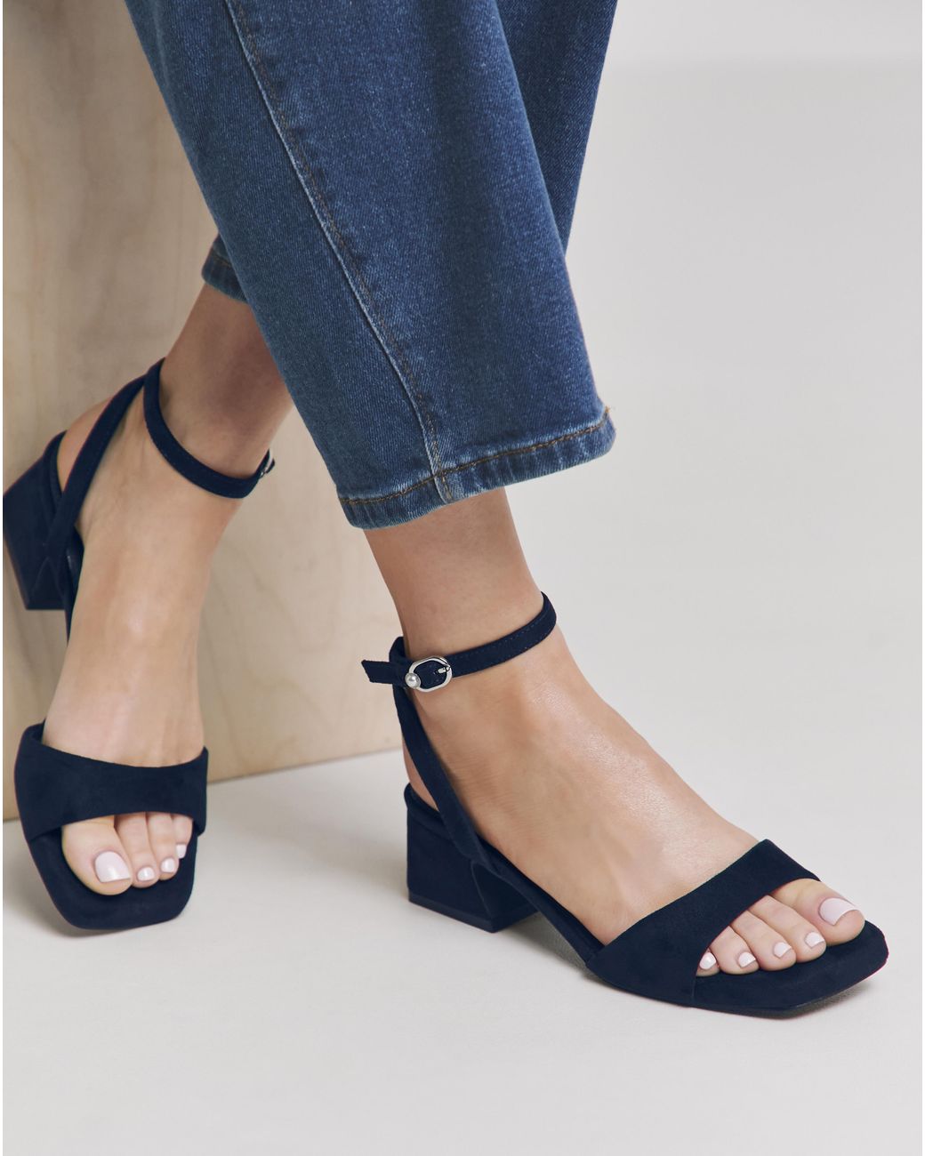Simply Be Blue Barely There Low Block Heel Wide