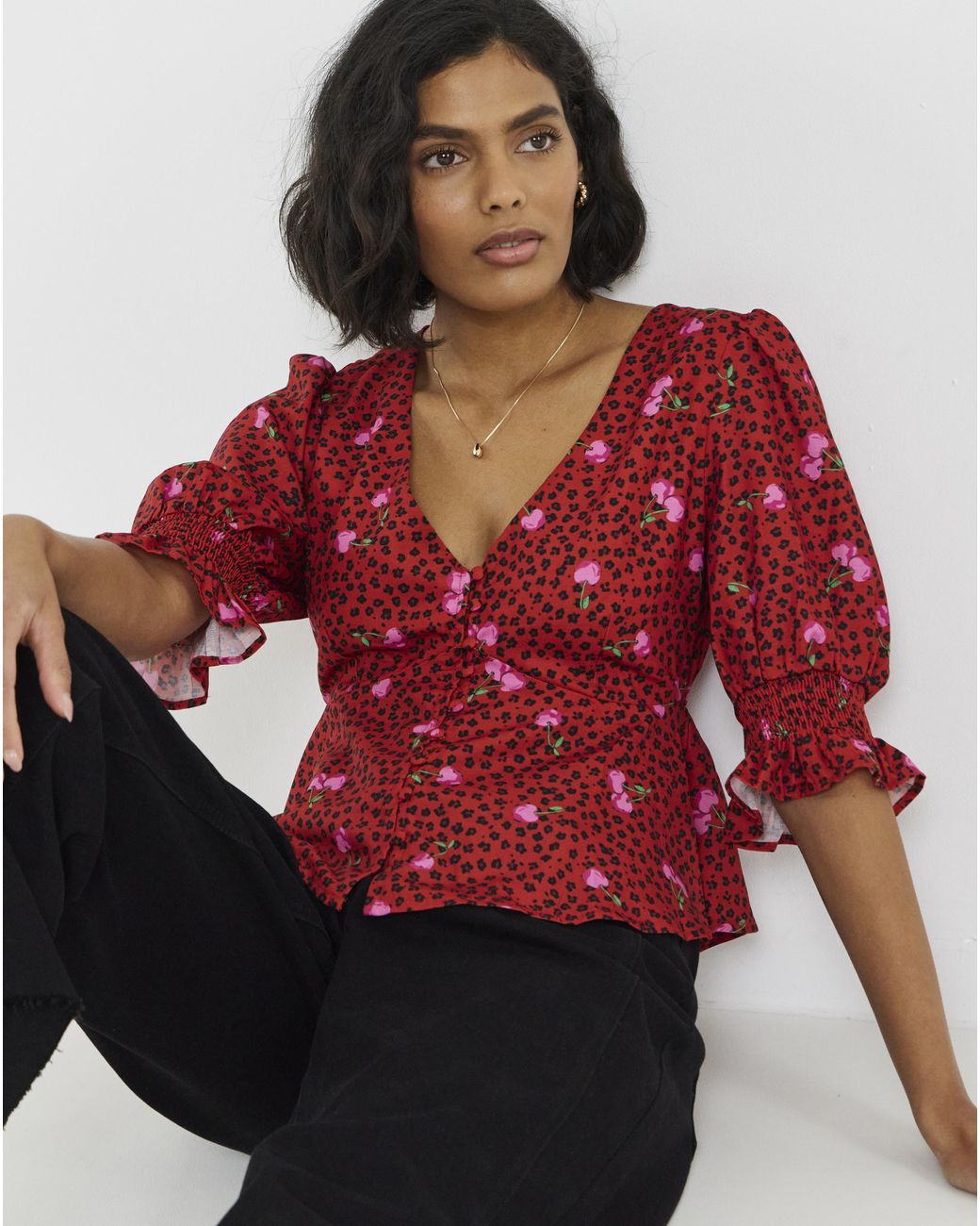 Simply Be Shirred Sleeve Tea Blouse