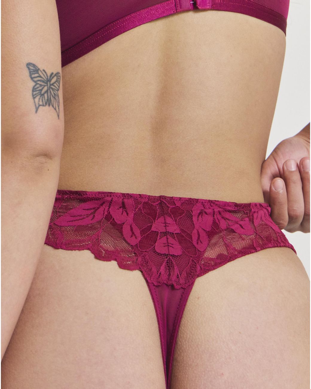 Pretty Secrets Pink Leaf Lace Thong