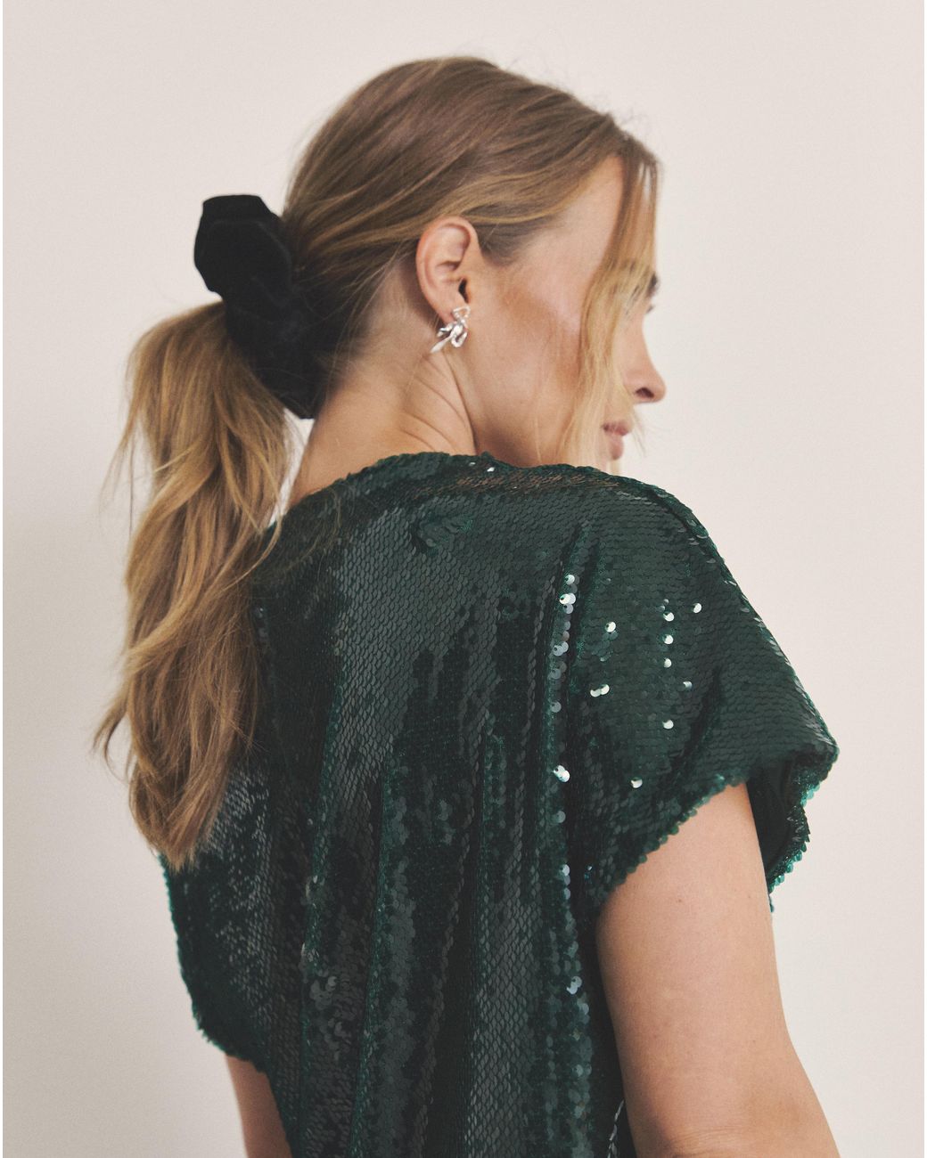Simply Be Green Glossy Sequin Cap Sleeve Top