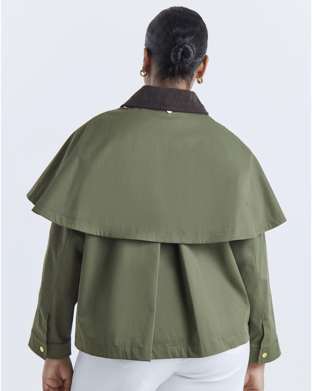 Simply Be Green Cord Collar Detachable Cape Jacket