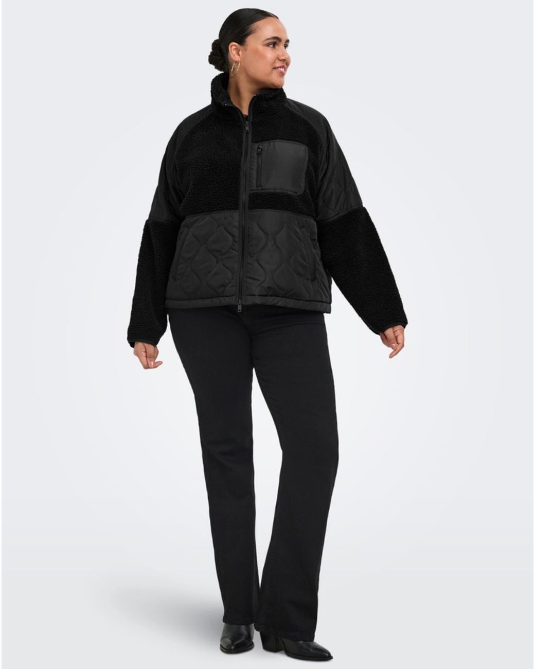 ONLY Black Quilt Mix Fleece Short Jacket