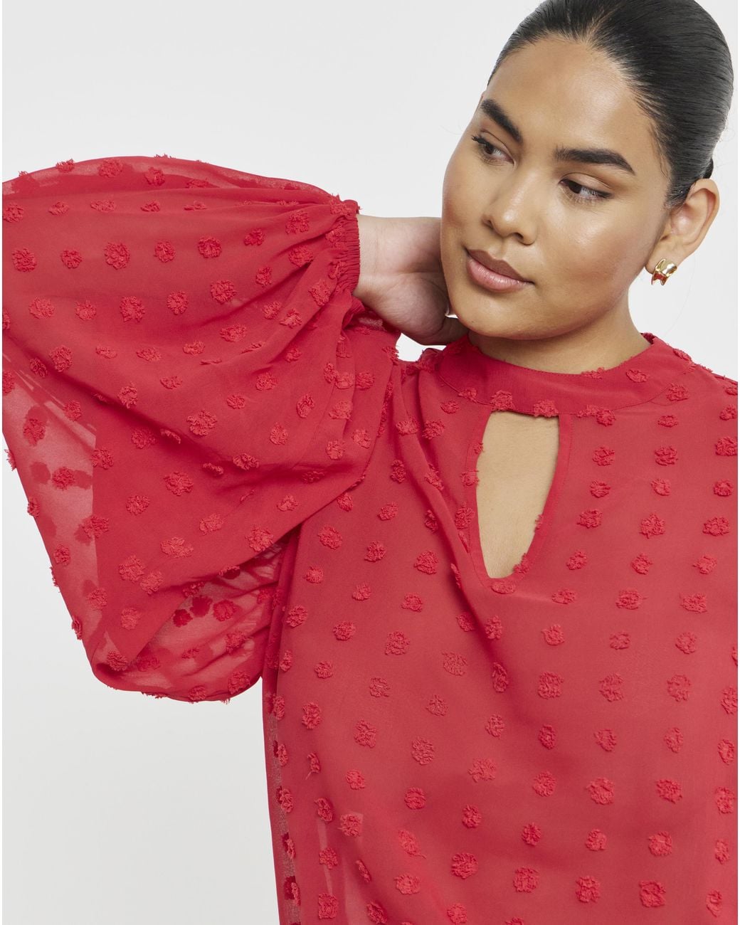 Simply Be Red Dobby Keyhole Blouse