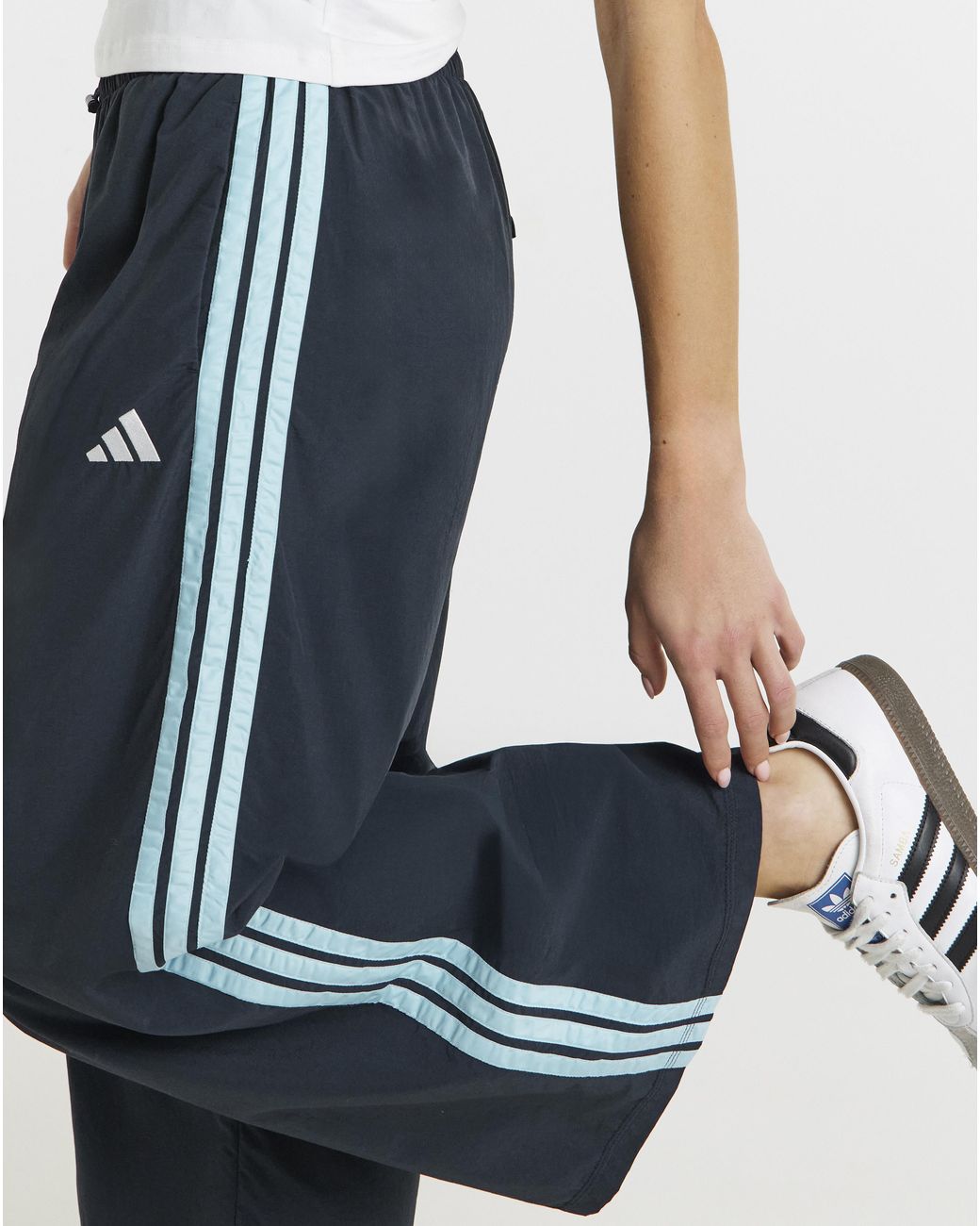 Adidas Blue 3 Stripe Wide Leg Jogger