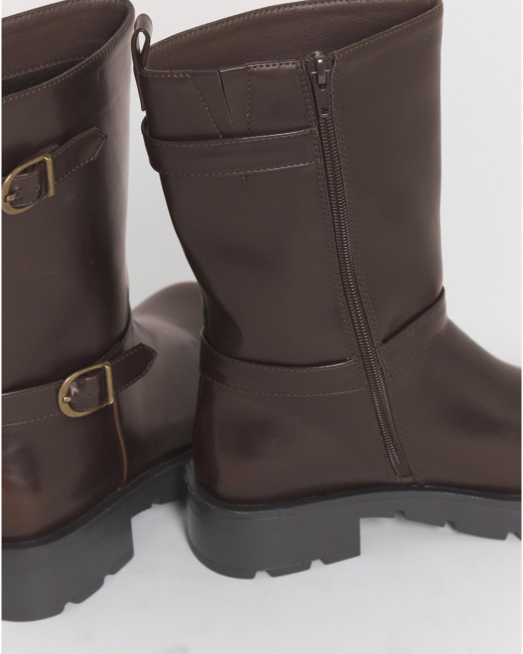 Simply Be Brown Strap Biker Boots Extra Wide