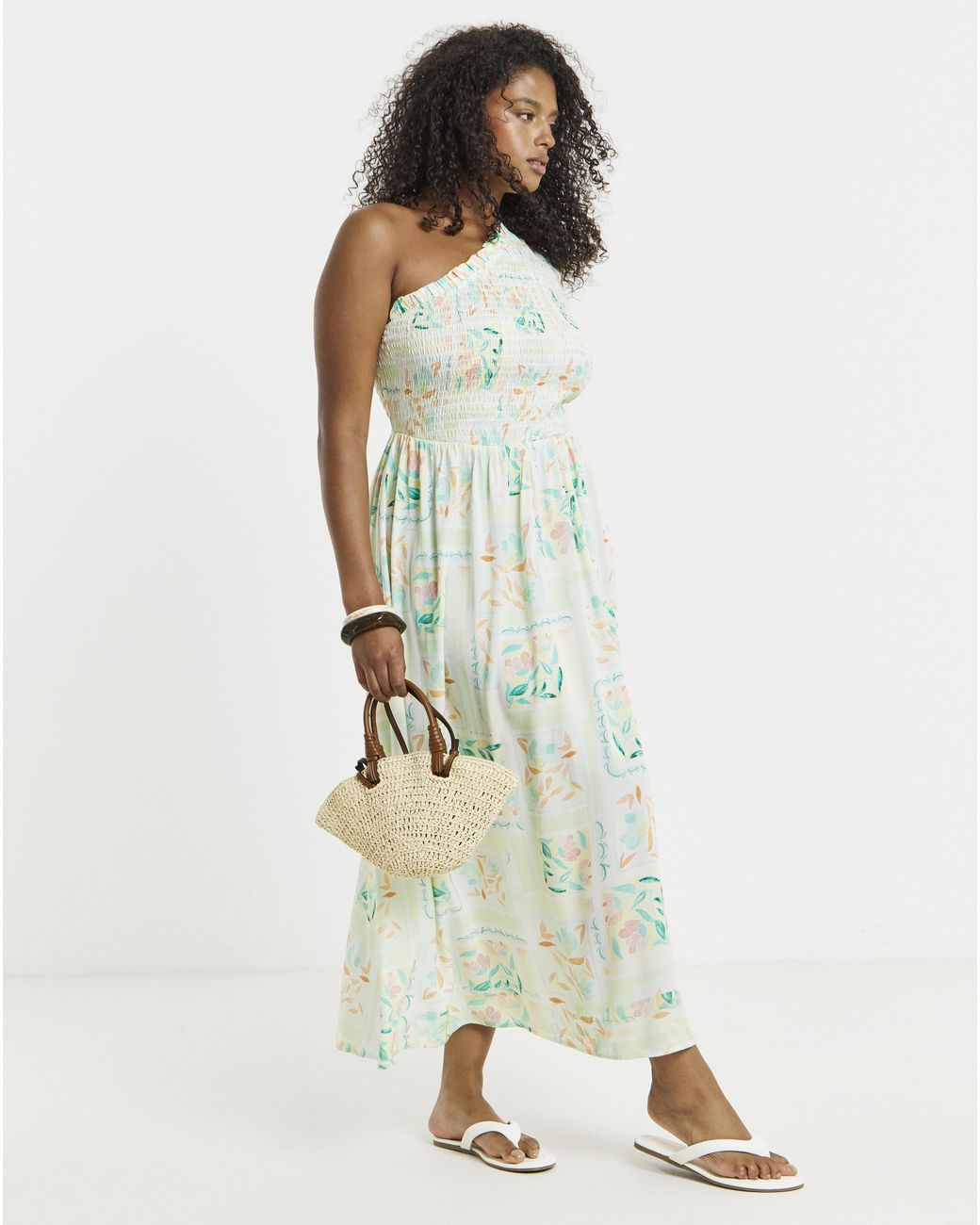 Native Youth Green Shirred Midaxi Dress