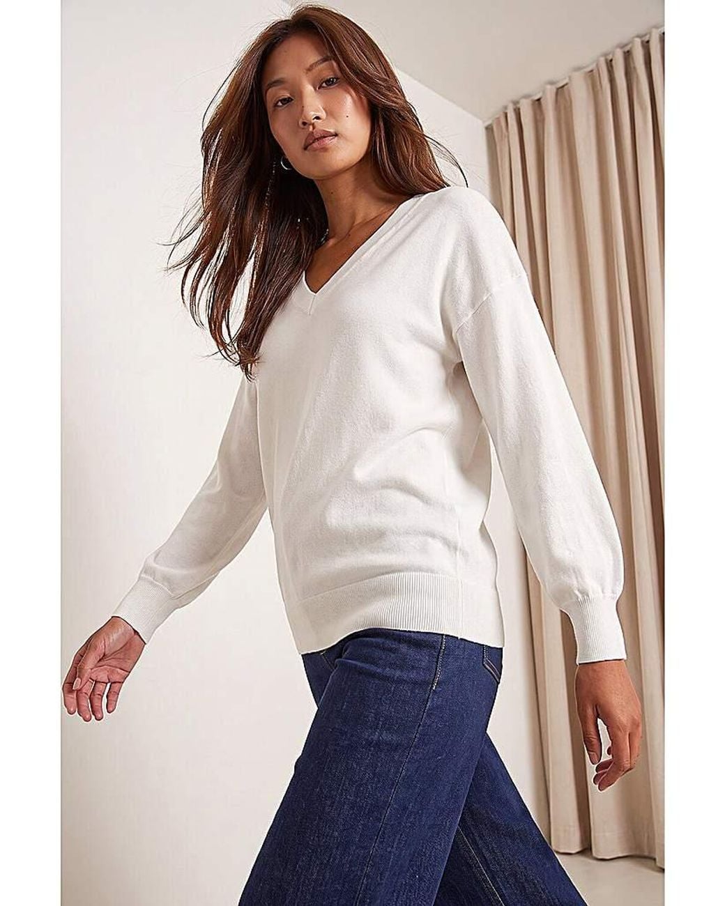 Roman Natural Roman V-Neck Stretch Longline Jumper