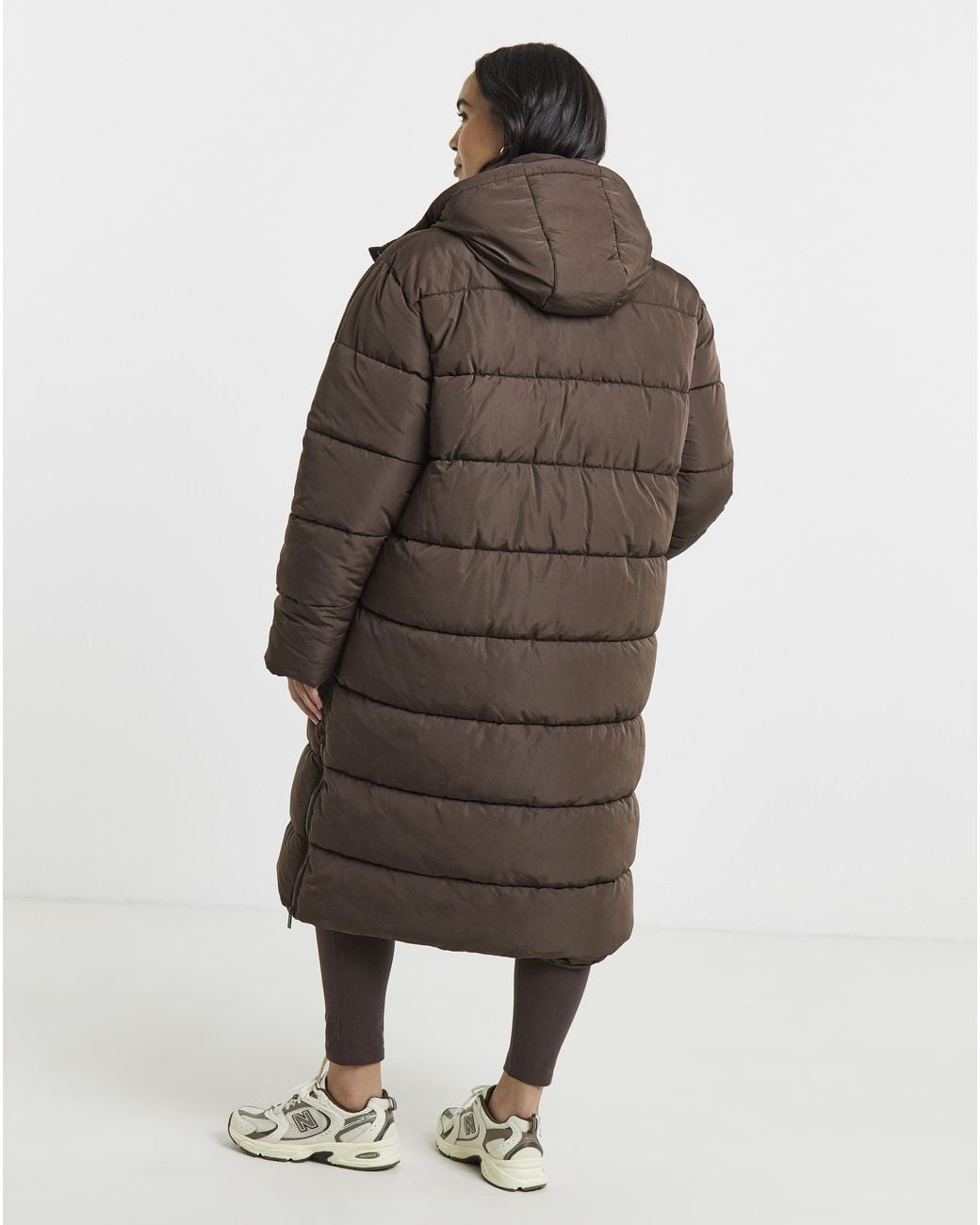 Gym King Brown Longline Quilted Puffer Coat