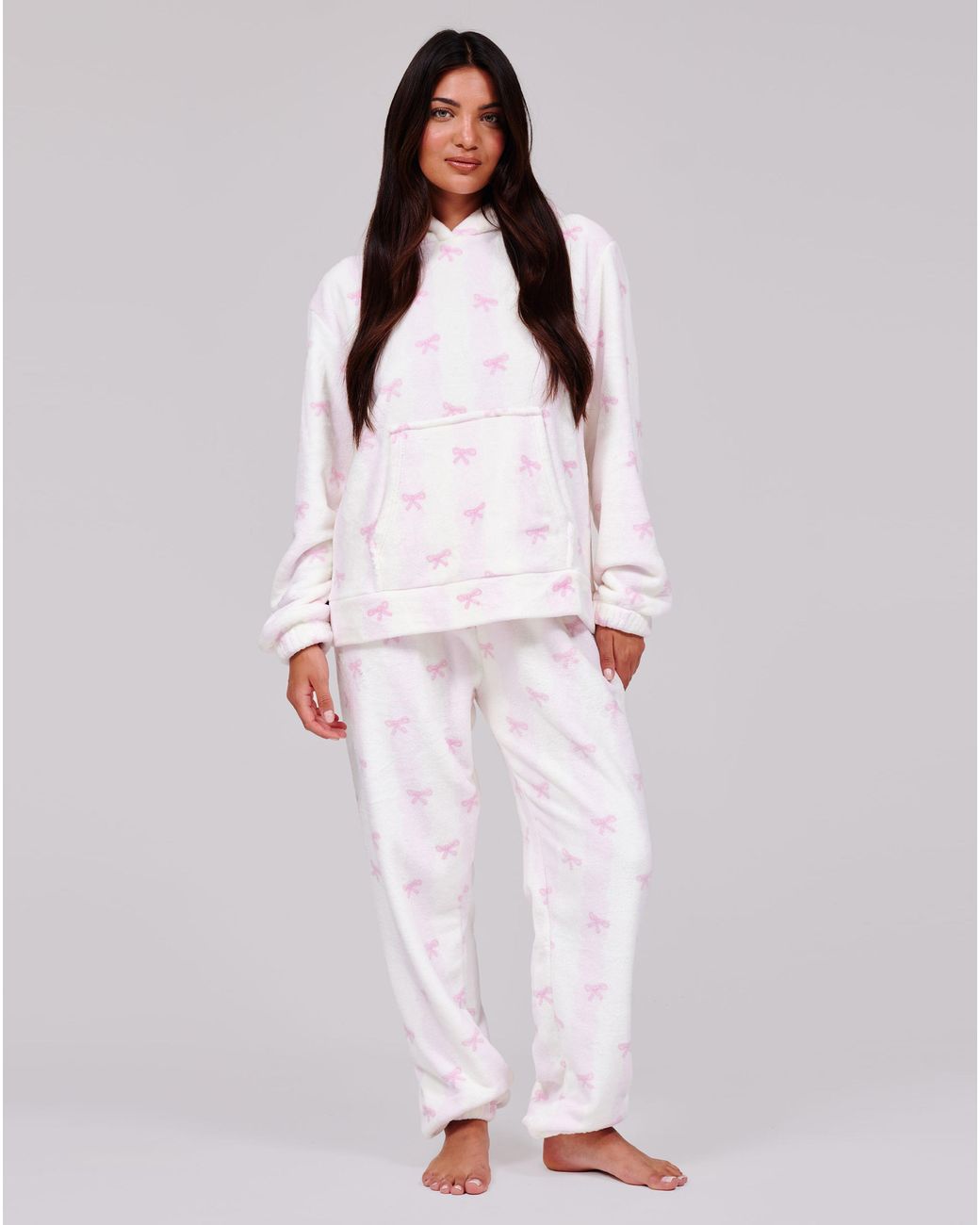Loungeable Pink Striped Hoodie And Jogger Set