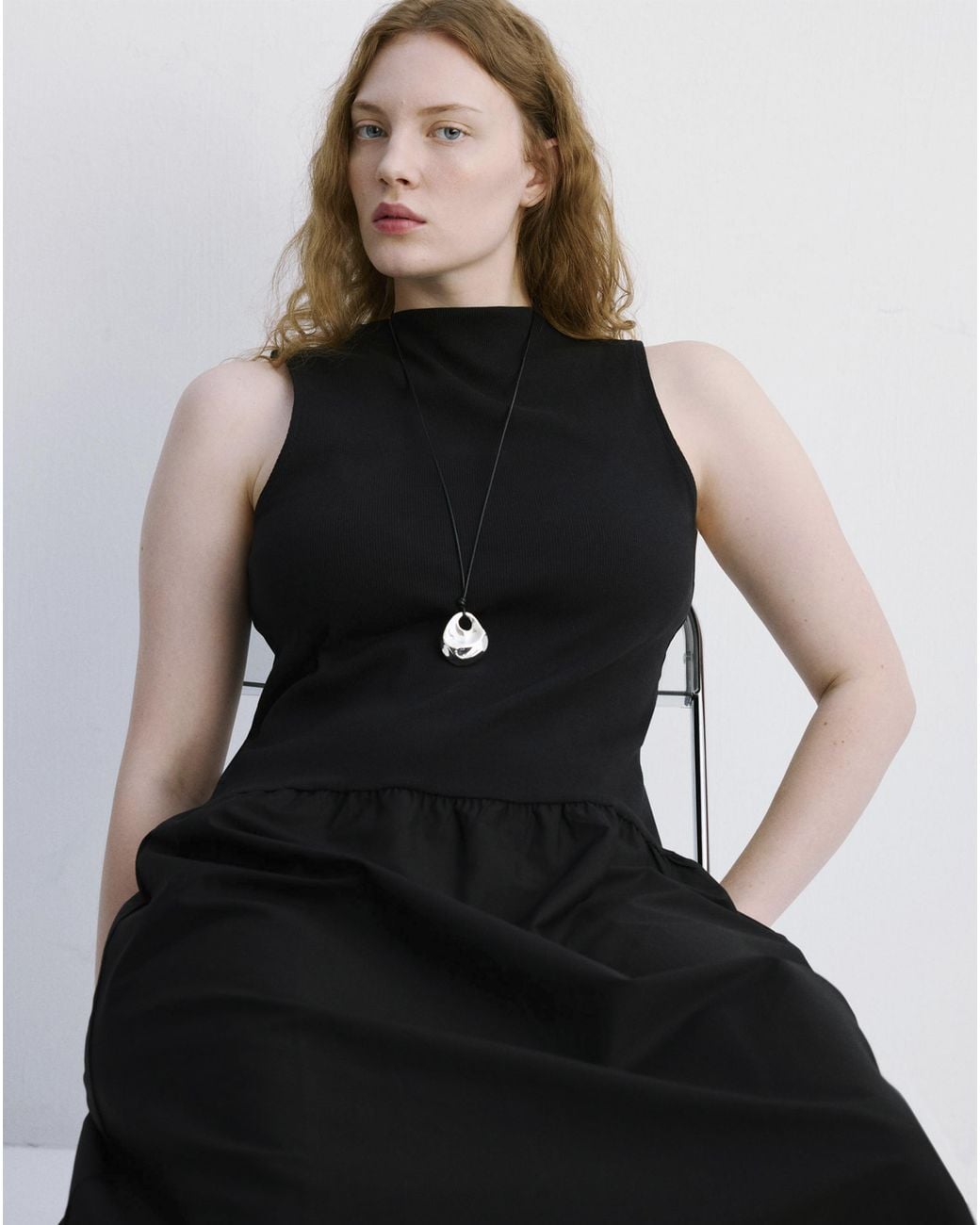 Mango Black Contrast-Bodice Dress